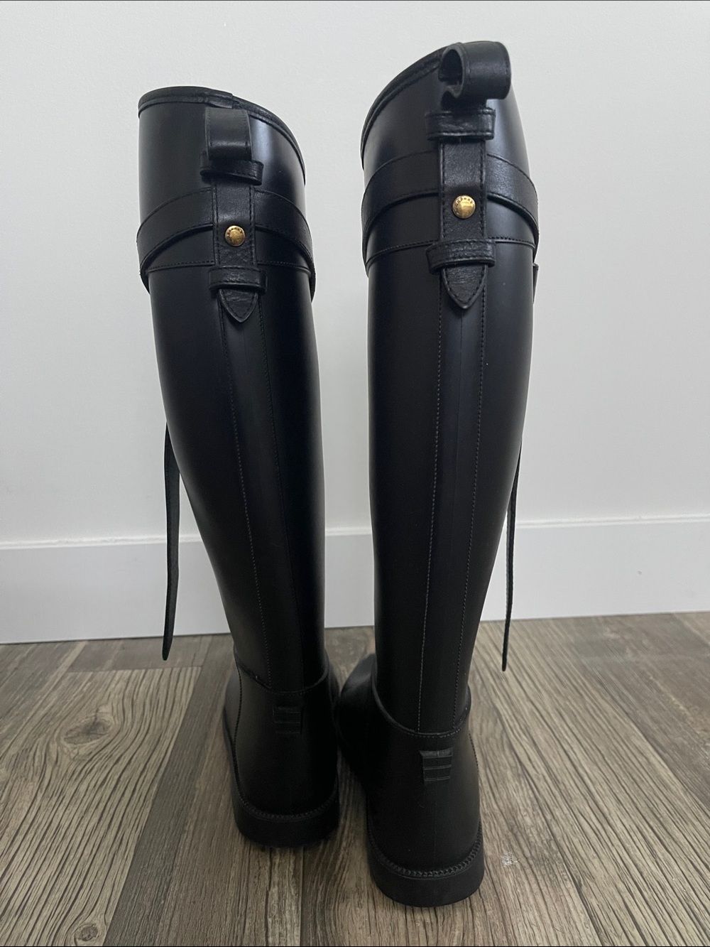 Burberry Tall Black Rain Boots with Leather Buckle Detail - Picture 7 of 12